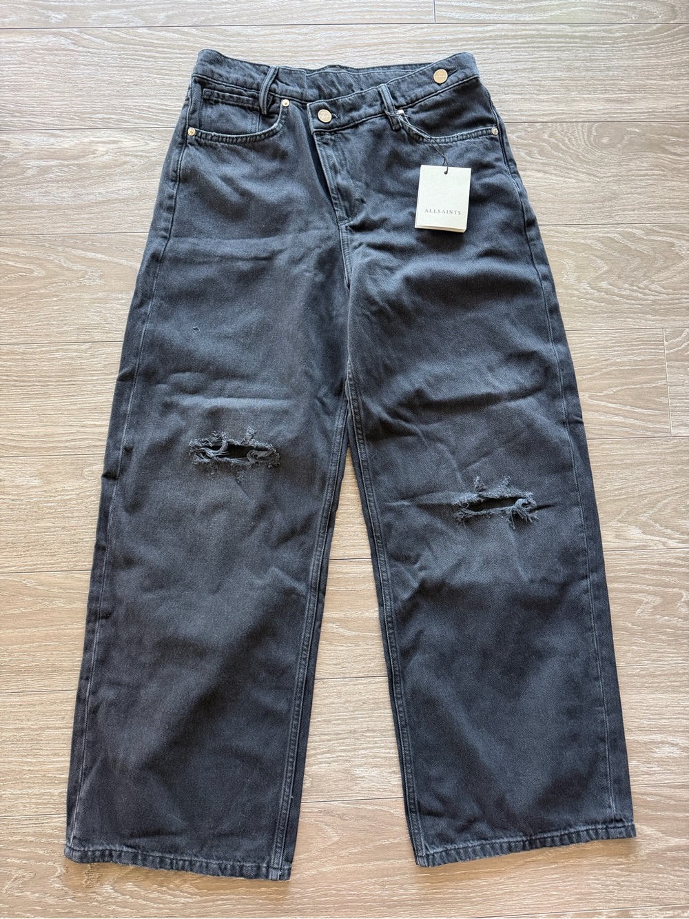 AllSaints Relaxed Black Distressed Straight-Leg Jeans